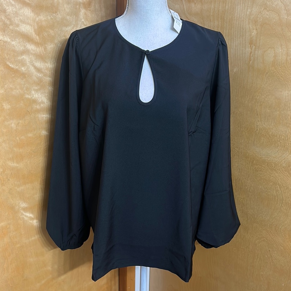 NWT J. Crew Black Puff Sleeve Satin-Back Crepe Top XLT
